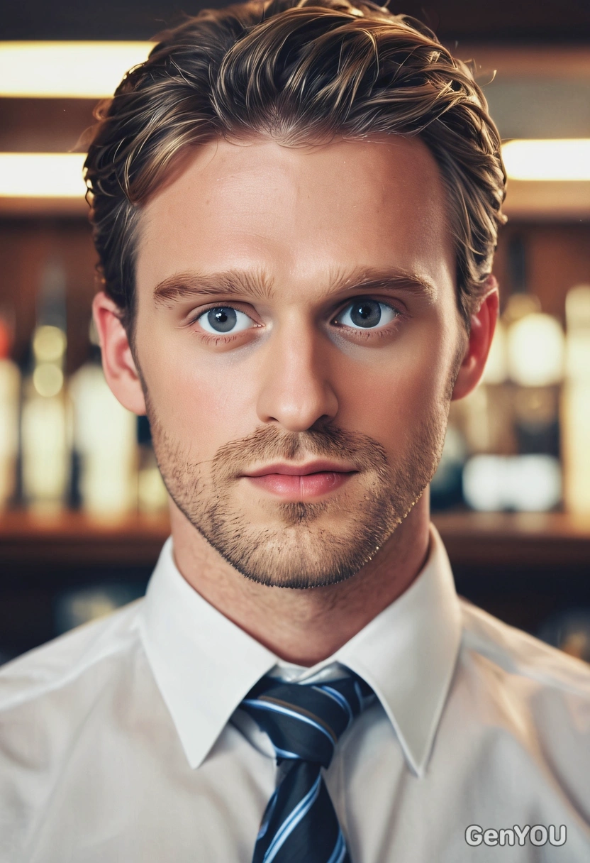 an office worker, eyes on you, blurred bar photo, photo filter on