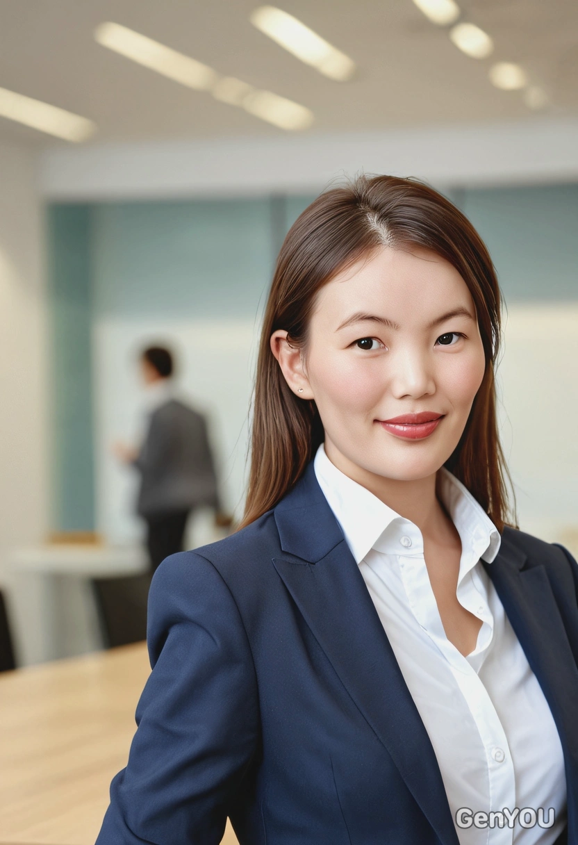 a business strategist, blurred background