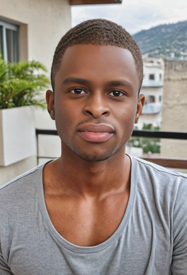 standing on the balcony, blurry background, eyes on you