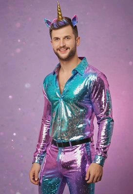 as unicorn with lots of glitter and vibrant colors, full body image, party blurry background