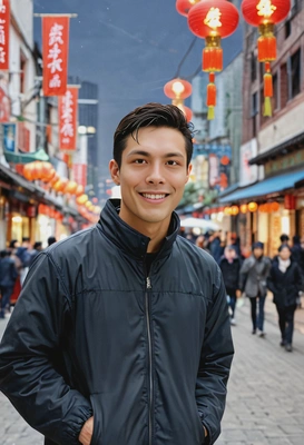 on the street, celebrating Chinese new year's, blurred background