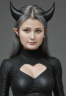 demon, grayish skin, black clothes