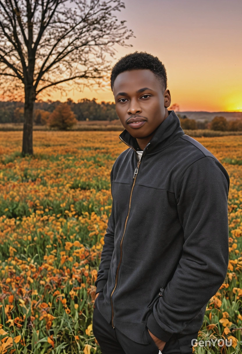 in the autumn field, sunset