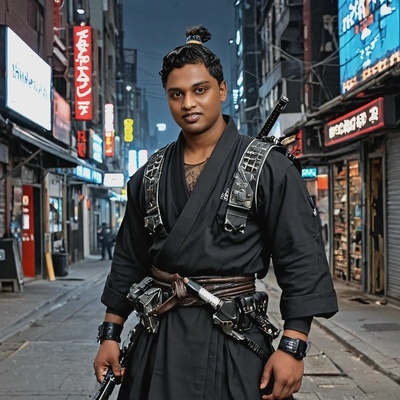 A street cyberpunk samurai 