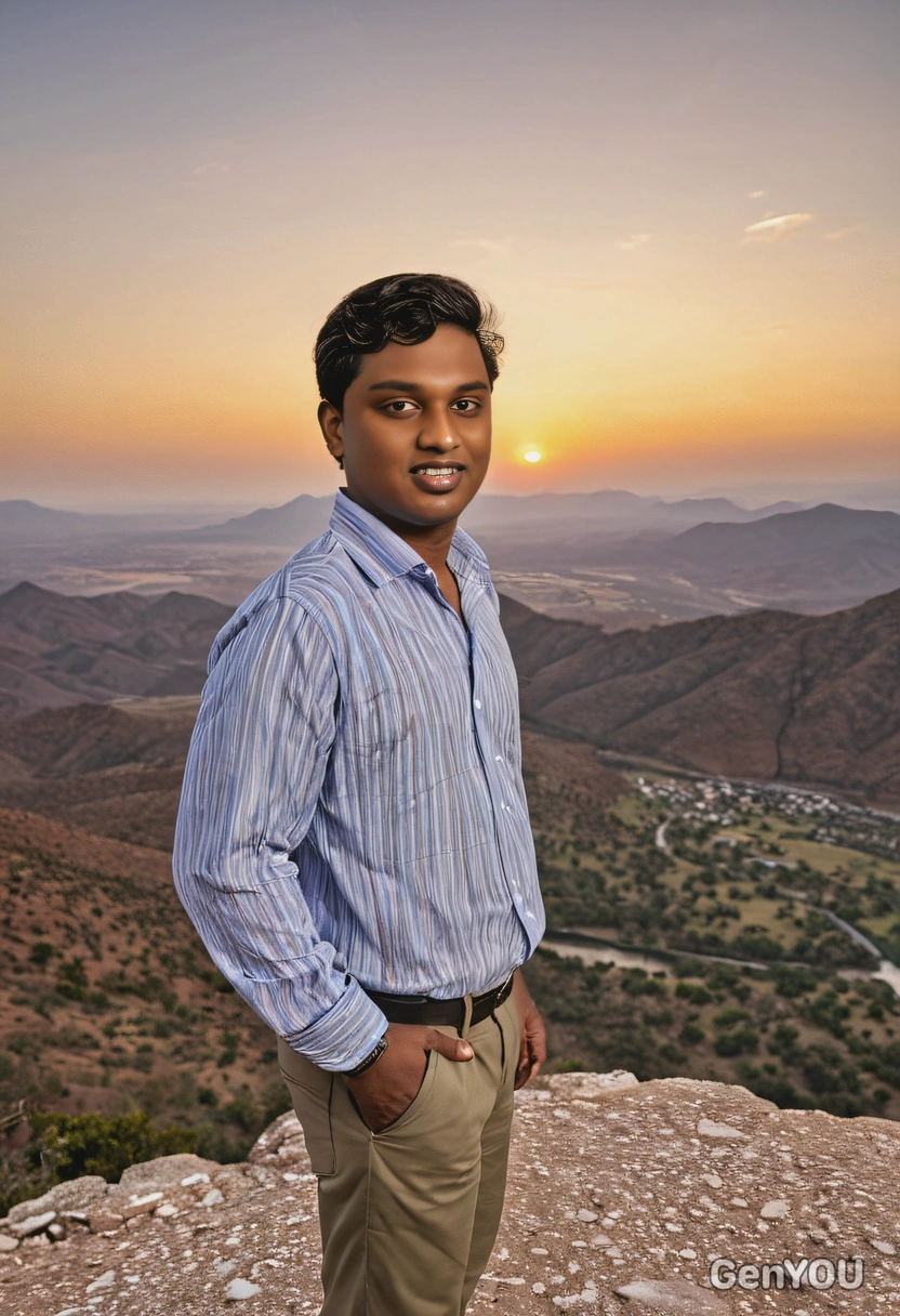 As a tourist standing by the sunset from a mountain overlook