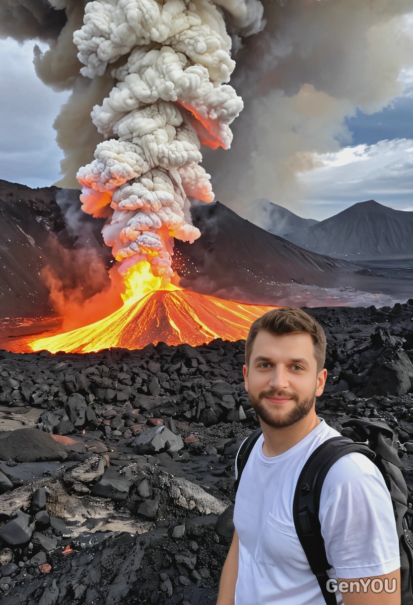 As a tourist standing at the edge of an erupting volcano