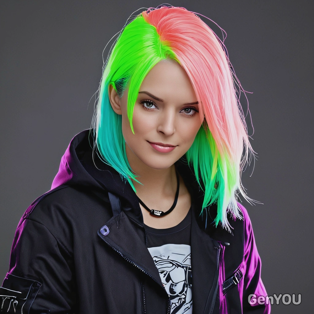 hacker girl with neon-colored hair