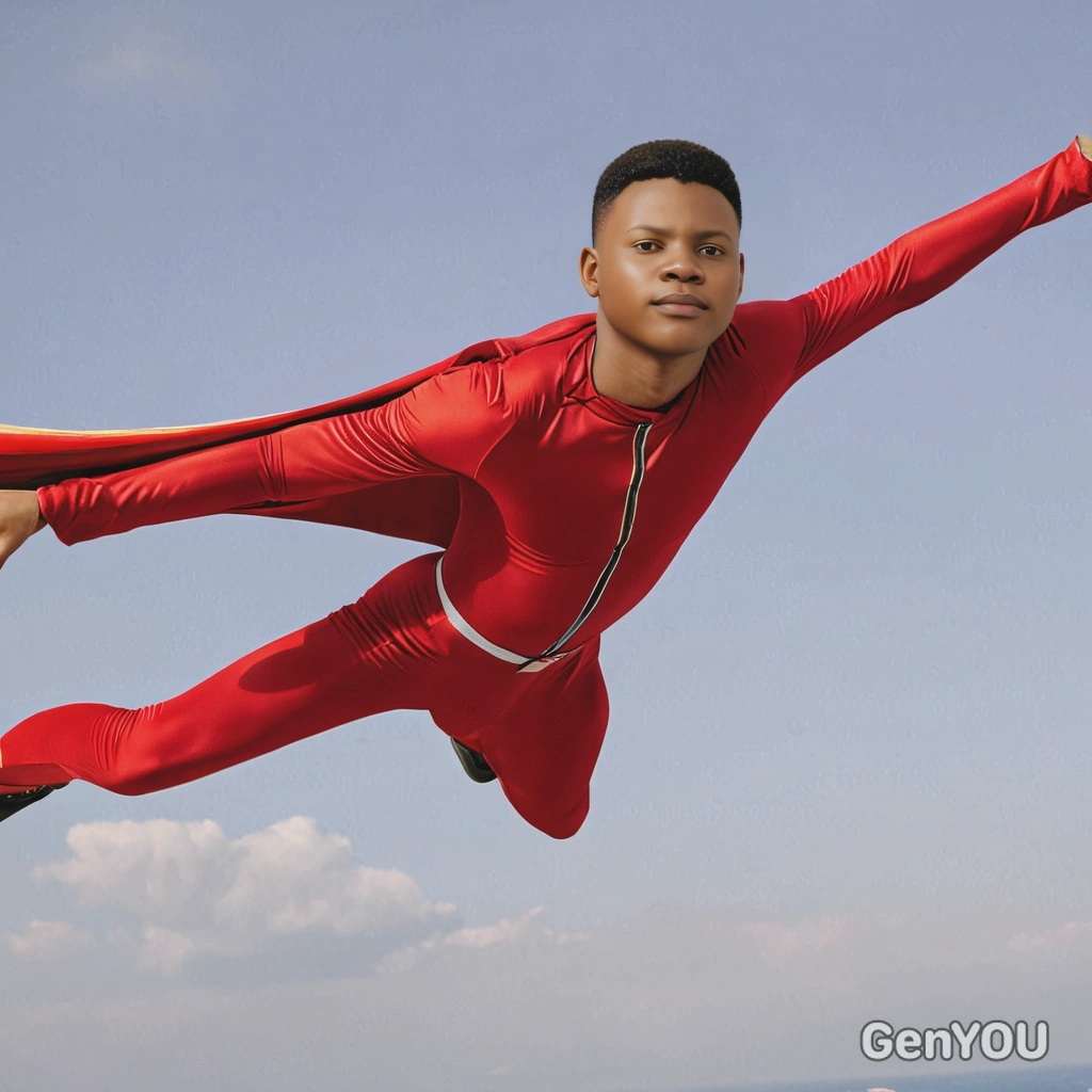 flying in Red costume