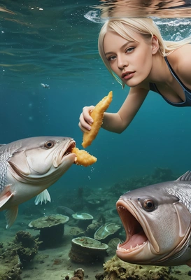 'underwater fight scene vs giant fish'