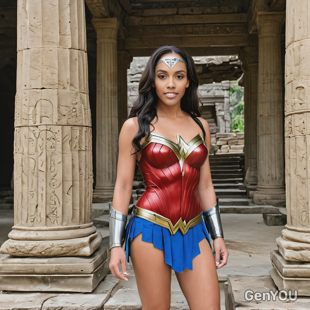 Wonder Woman, in an ancient temple