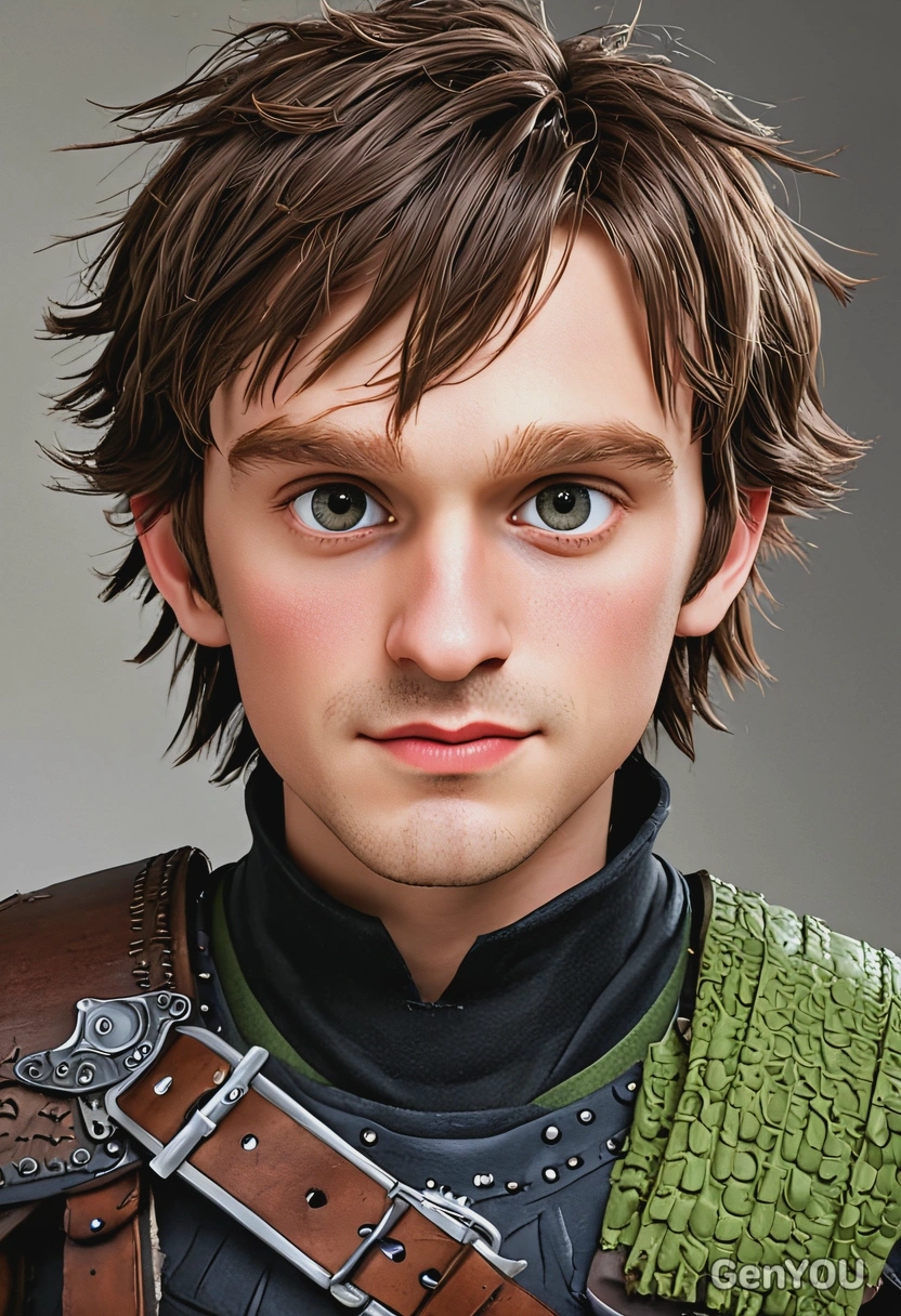 as a cosplayer of Hiccup from how to train your dragon cartoon, cartoonish style, big round eyes, visible brushstrokes