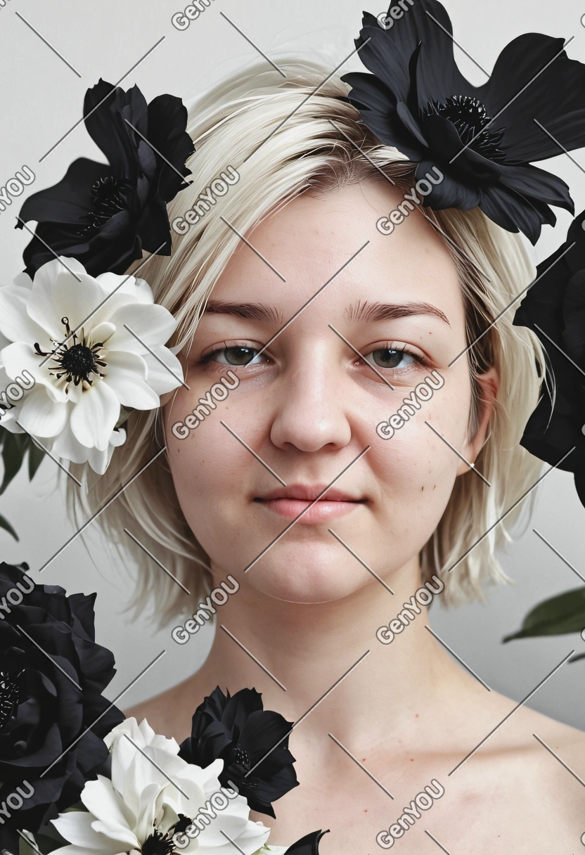 magazine photoshoot style, black flowers, artistic, geometry, blurred background, photorealistic