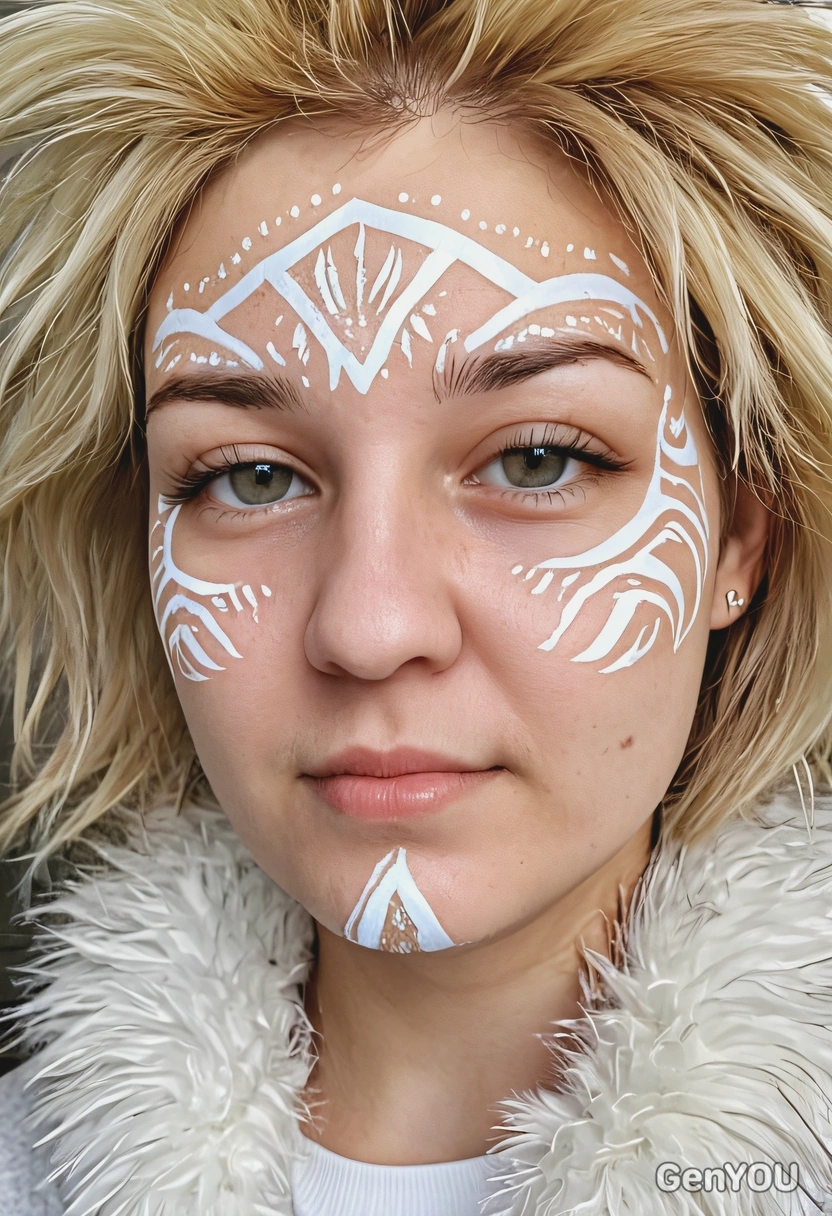 with a makeup look that mimics the patterns of lion