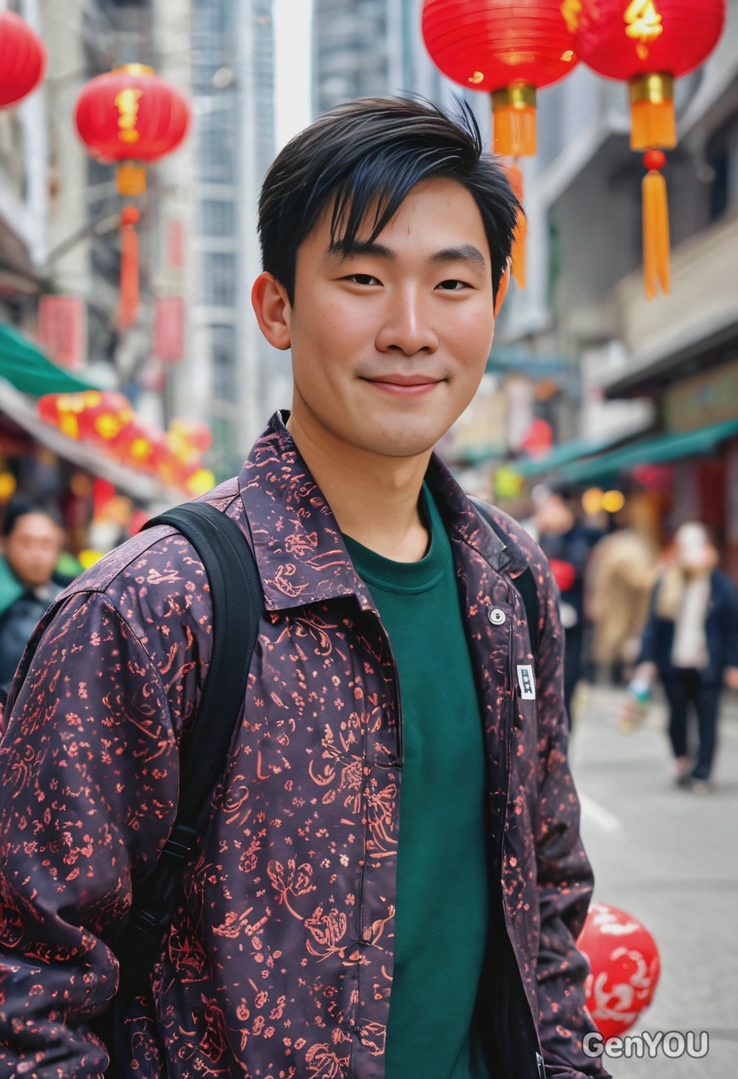 on the street, celebrating Chinese new year's, blurred background