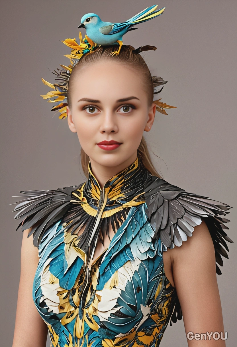 dressed in bird-inspired clothing