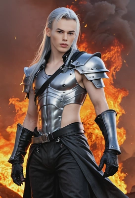 Sephiroth from final fantasy vii, fiery backdrop, linkedin headshot phoenix
