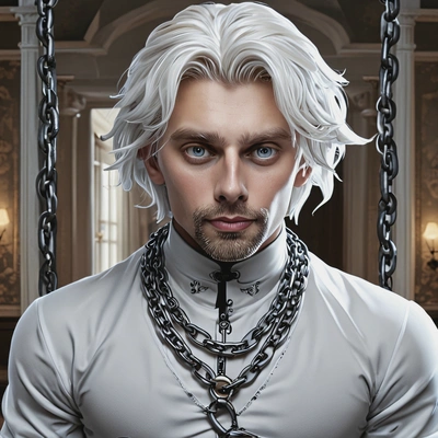 @me as a pale ghost in chains, spooky mansion, symmetrical clothing details, cartoon style, big eyes, high-quality stylized art