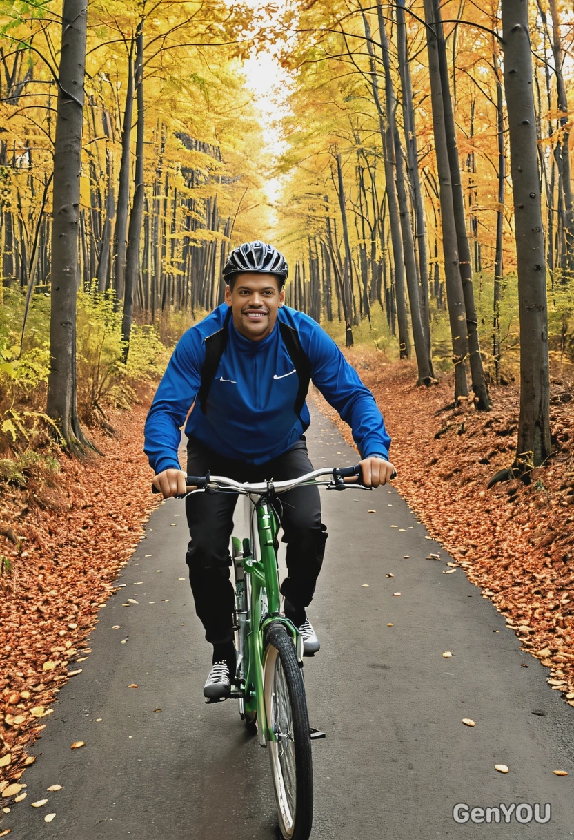 biking through an autumn forest
