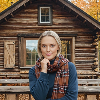 in a rustic cabin, autumn background