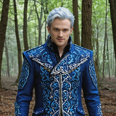 Kevin hart as vergil from devil may cry in a blue coat
