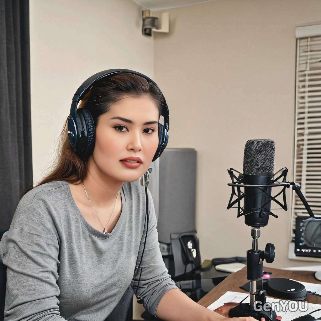 Podcaster, recording a new episode in a home studio