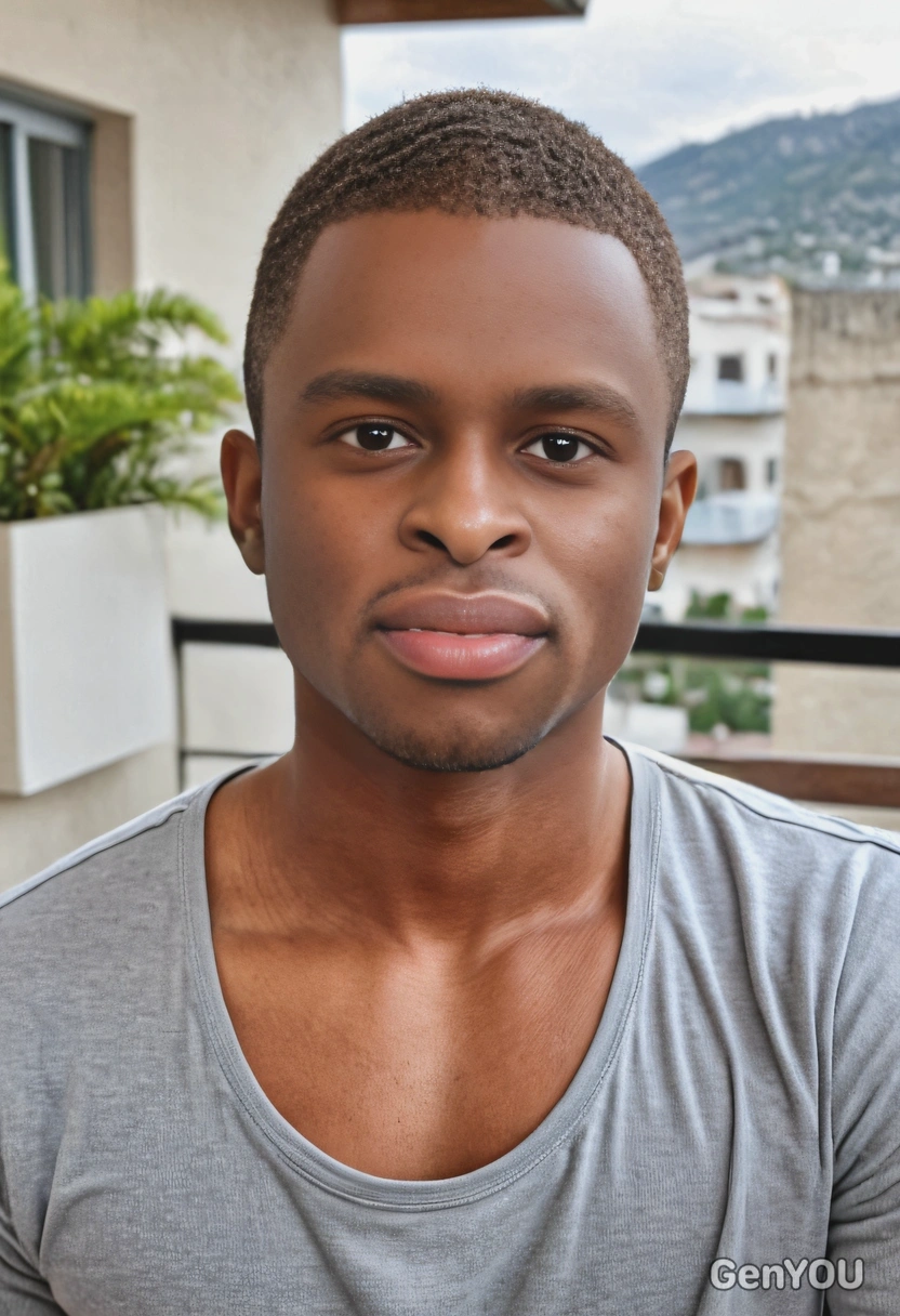 standing on the balcony, blurry background, eyes on you