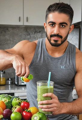 a fitness enthusiast, making a smoothie