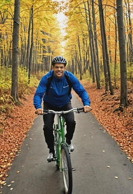 biking through an autumn forest