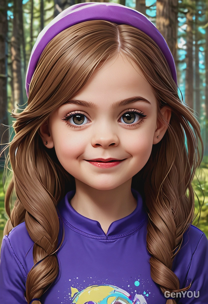 as mabel pines, high-quality stylized art, big eyes, visible brushstrokes