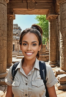 Best ai image generator for portraits as a female archaeologist inside an ancient temple