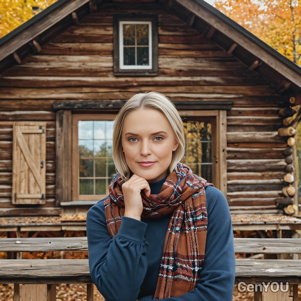 in a rustic cabin, autumn background