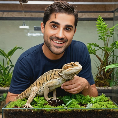 with a bearded dragon in a terrarium