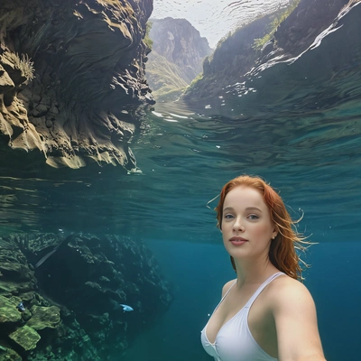 swimming near a massive underwater mountain
