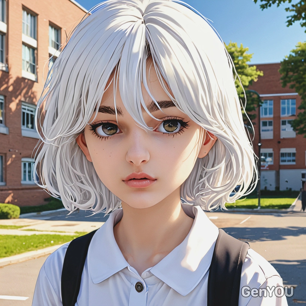 in a schoolyard, anime, big eyes, manga drawing
