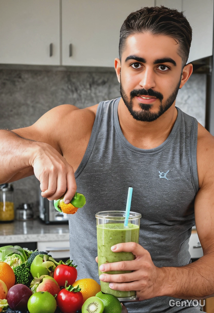 a fitness enthusiast, making a smoothie