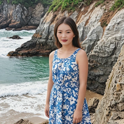 standing on a beachside cliff, summer dress