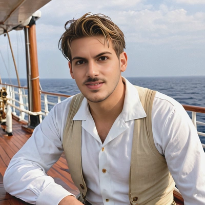 as Jack from Titanic, on the deck of a ship