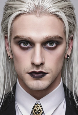 goth makeup, symmetry, long hair, crisp details, white eyes