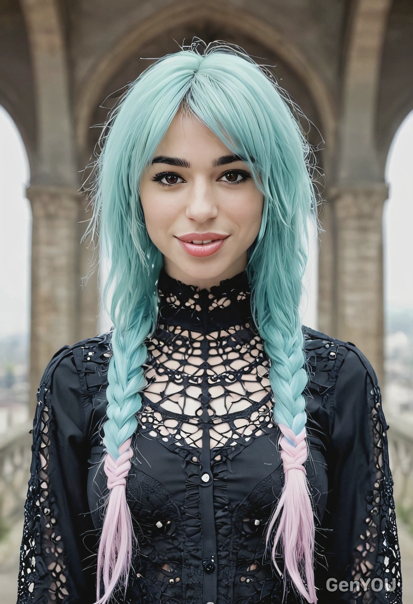 pastel goth, symmetrical details, blurred background