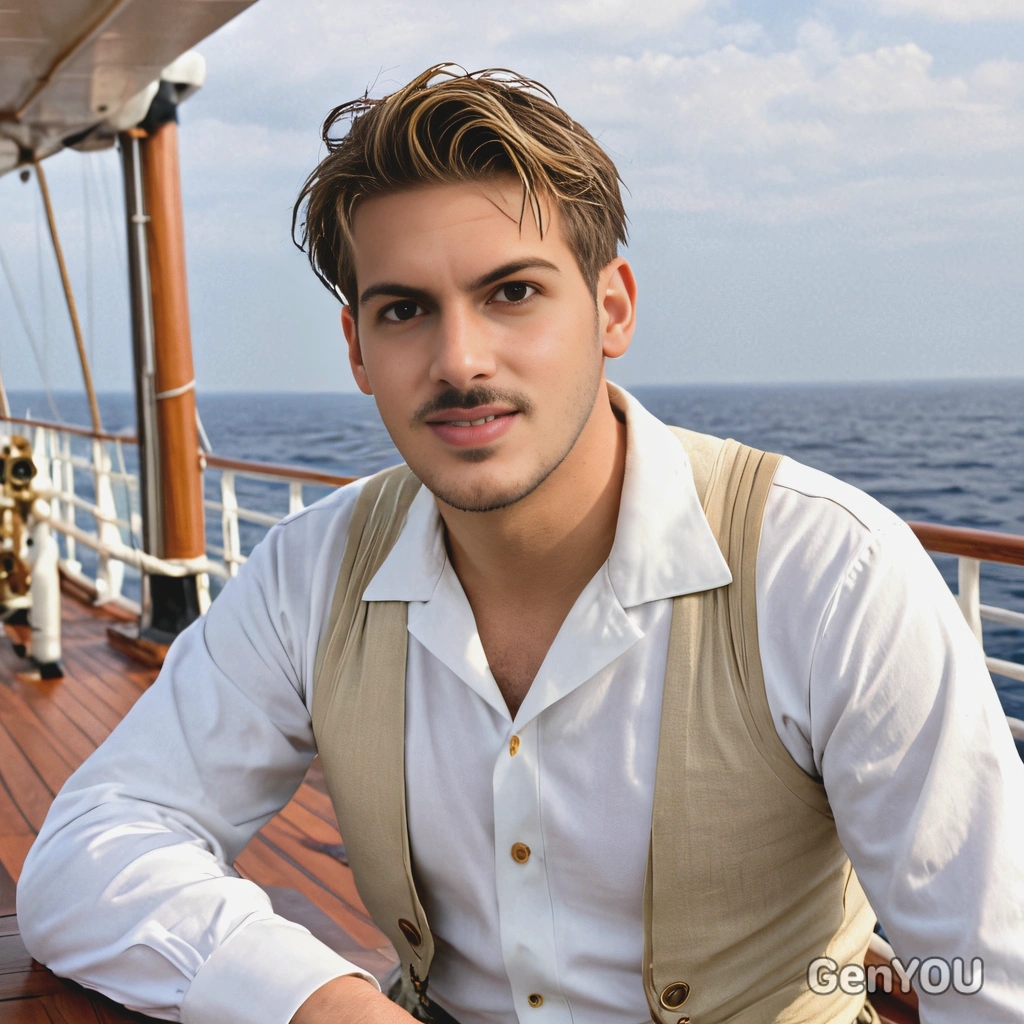 as Jack from Titanic, on the deck of a ship