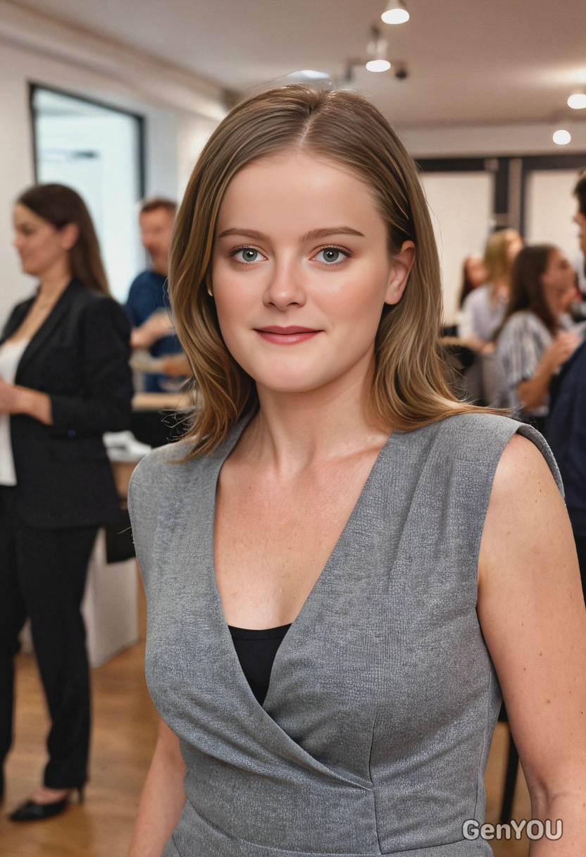 at the office party, blurred background
