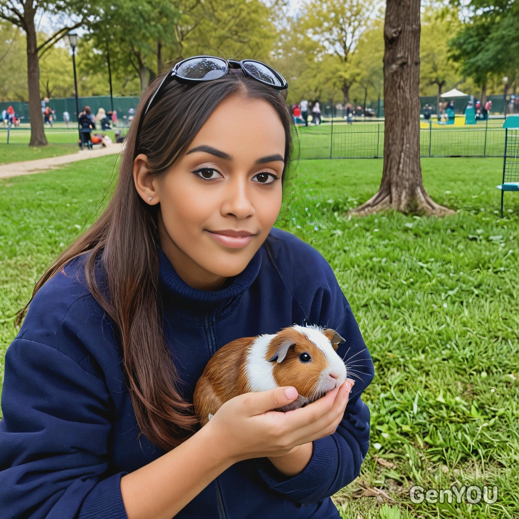 with a guinea pig in the park