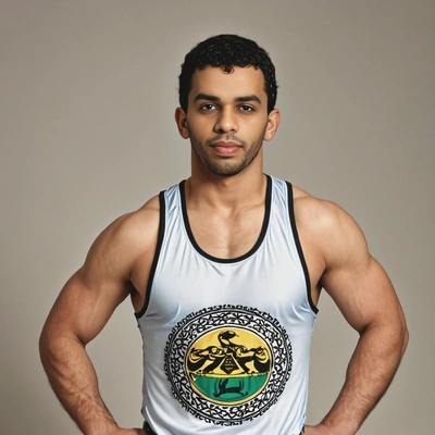 as a wrestler, dressed in a wrestling singlet