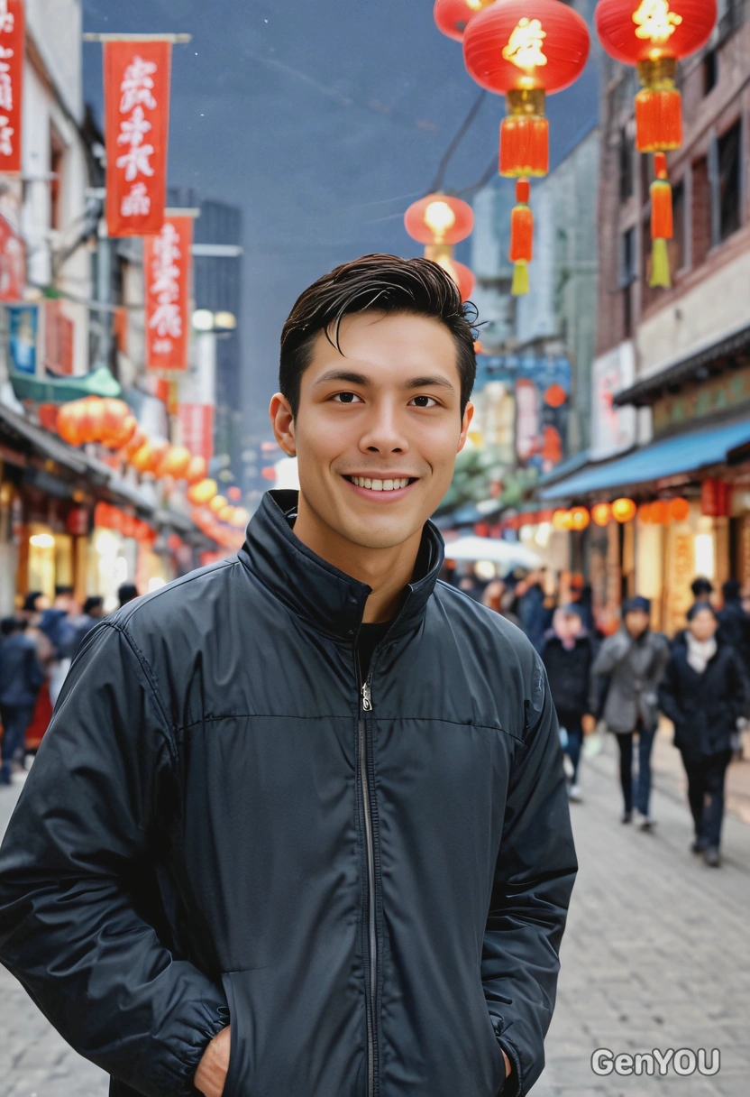 on the street, celebrating Chinese new year's, blurred background