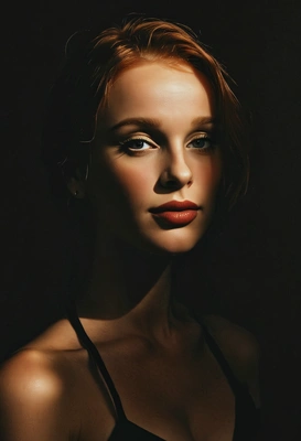 as golden silhouette of a seductive woman in a dark room with dim lighting on her face