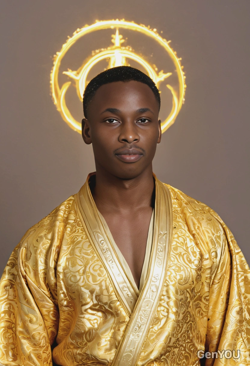 As a demigod, wearing a glowing celestial golden robe