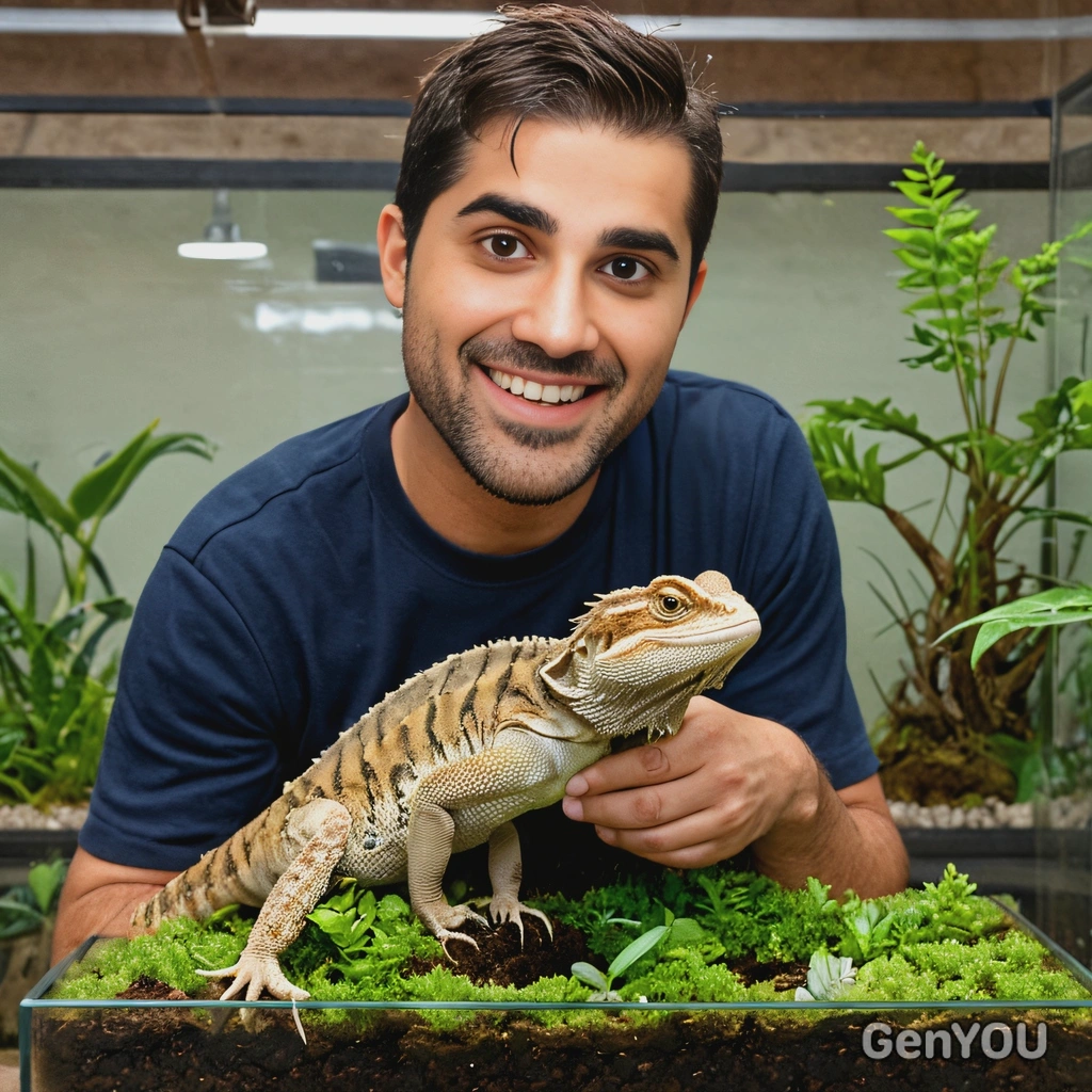 with a bearded dragon in a terrarium