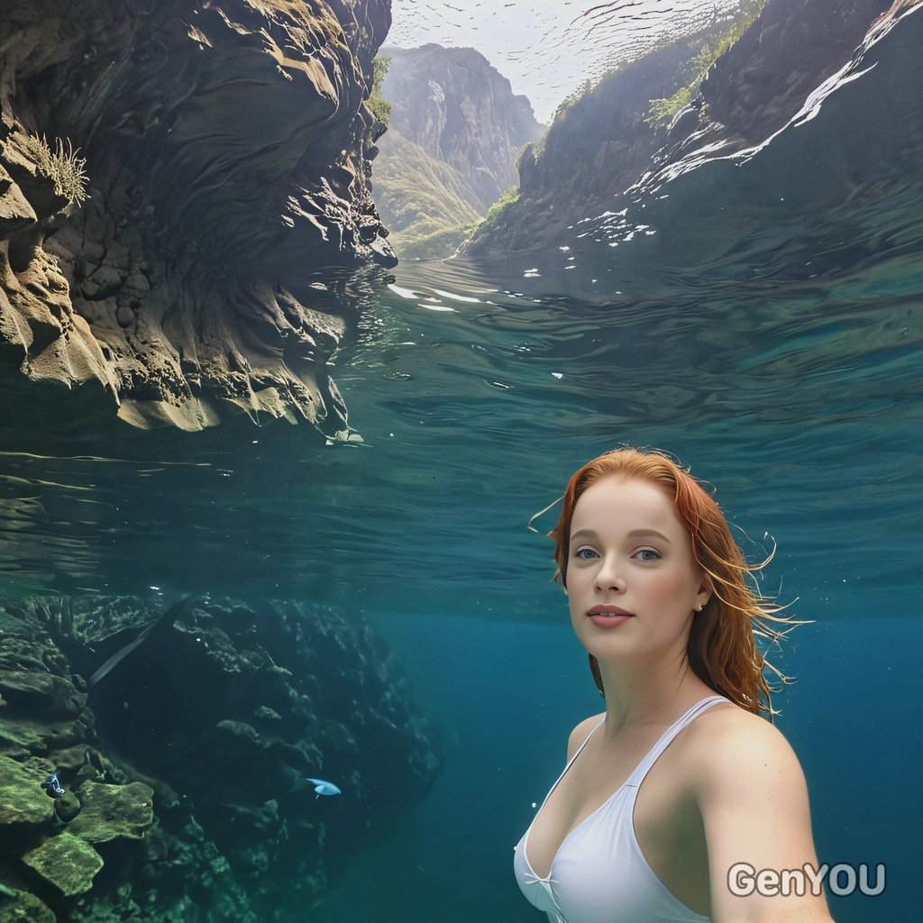 swimming near a massive underwater mountain