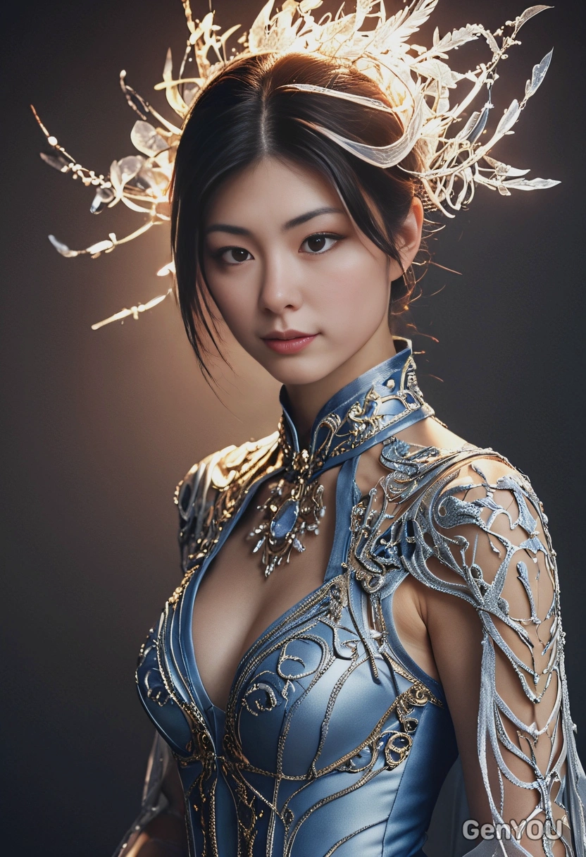 High-fashion Vogue-style fantasy editorial of a powerful magical figure, ethereal beauty, couture fantasy garments, glowing mystical energy, soft magical light, cinematic studio lighting, flawless skin, sharp facial features, enchanted atmosphere, subtle arcane symbols, ultra-realistic, shallow depth of field, shot on 85mm lens, luxury editorial photography