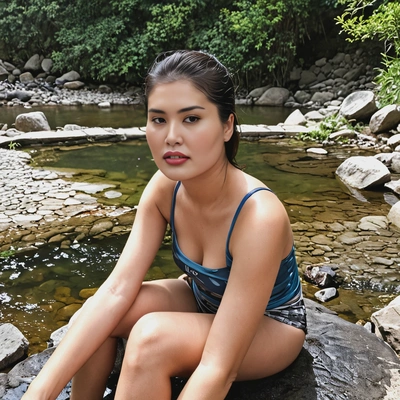 sitting on the edge of a natural hot spring